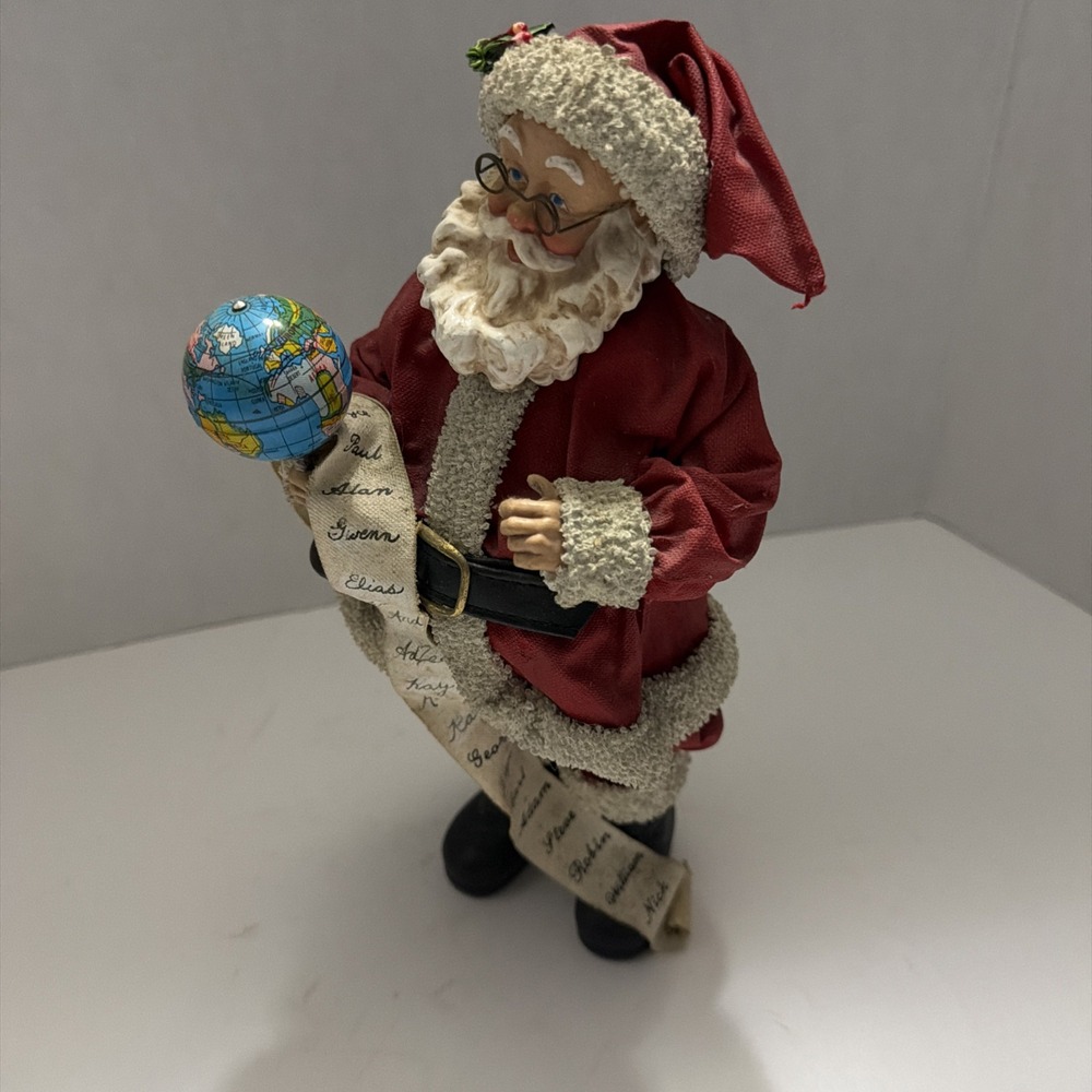 Vintage Santa Claus Figurine with Globe and Naughty or Nice List Christmas Decor